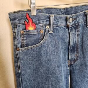 Levis 550 OOAK Embroidered Flame Straight Crop High Rise Jeans Size 30x23